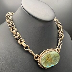 ✨ Rare Stephen Dweck Sterling Silver 16" Necklace | Large Labradorite Pendant 💎